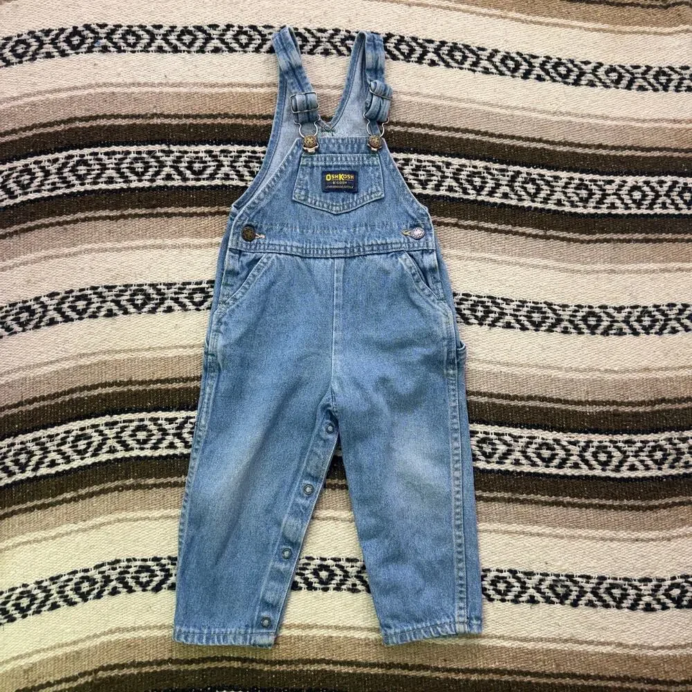 Baby Toddlers Vintage 90's Oshkosh B'Gosh Light Blue Denim Bibs Overalls Sz 24M